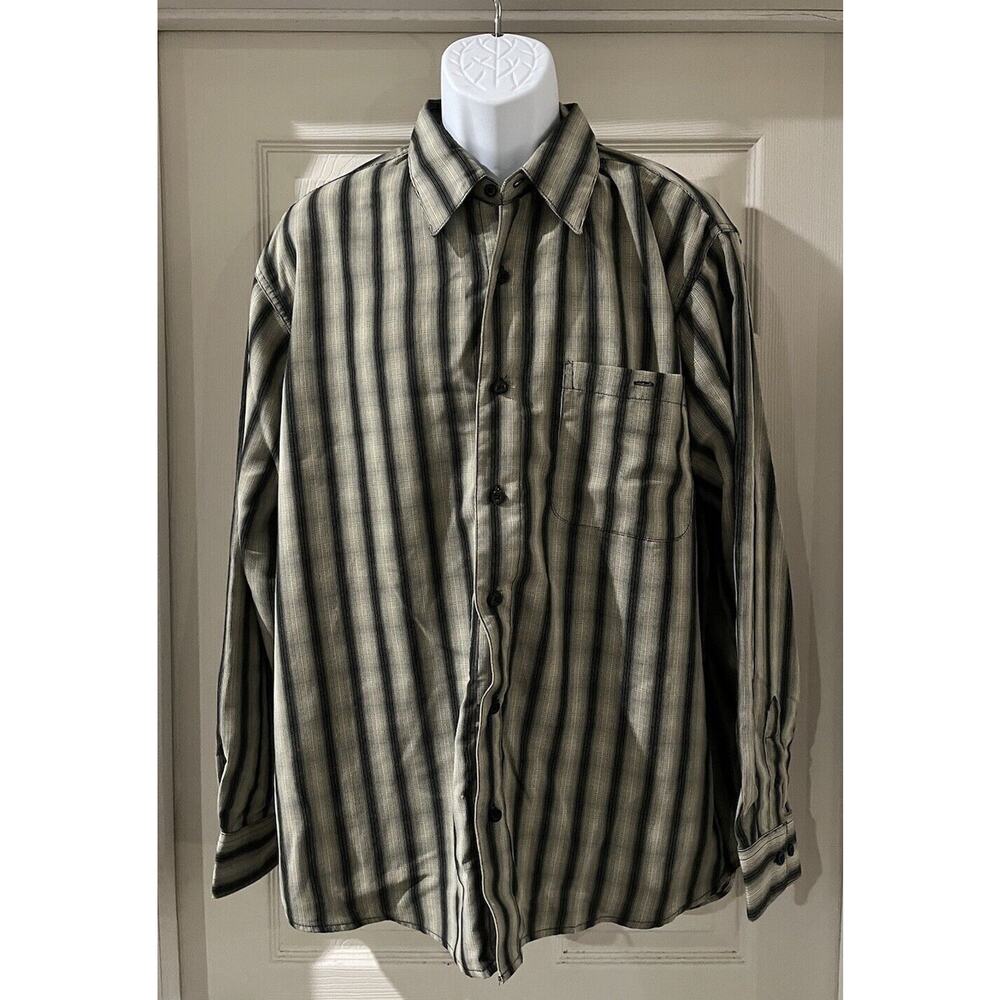 Mens Haggar Dark Green Striped Dress Shirt Men’s X-Large